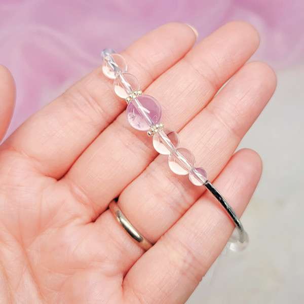 HQ Lavender Moon Quartz x Clear Quartz Crystal Bracelet