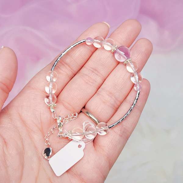 HQ Lavender Moon Quartz x Clear Quartz Crystal Bracelet
